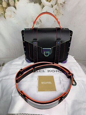 KORS Michael Manhattan Black Oil Slick Neon Satchel Bag And 